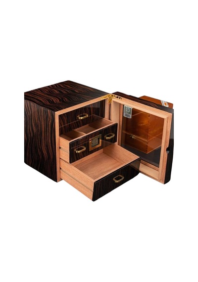 Premiumquality Arica 3 Çekmeceli Kahverengi Sedir Humidor Puro Kutusu - Tr9645