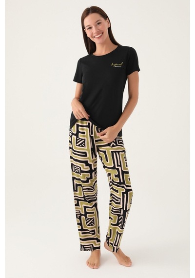 Pierre Cardin Pc8818-s Pisel Siyah Kadın Kısa Kol Pijama Takım 001