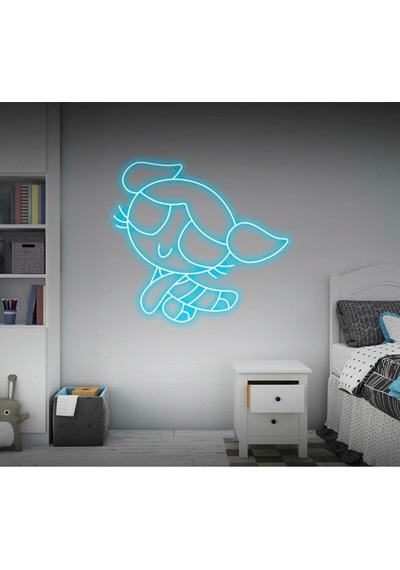 Power Puff Girls Bubbles Figürlü Neon Tabela Turkuaz