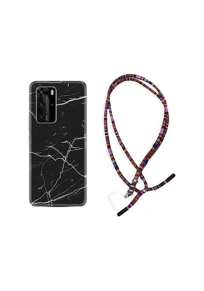 Huawei P40 Pro Kılıf Rasta Boyun Askılı Siyah Mermer 1299