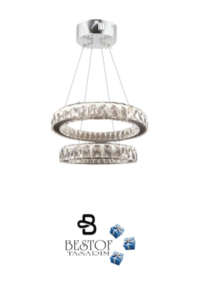 ZİLLA 2'Lİ MODERN SARKIT KRİSTAL TAŞLI LED AVİZE - 3 RENK KUMANDALI - ( Beyaz - Sarı - Gün Işığı )