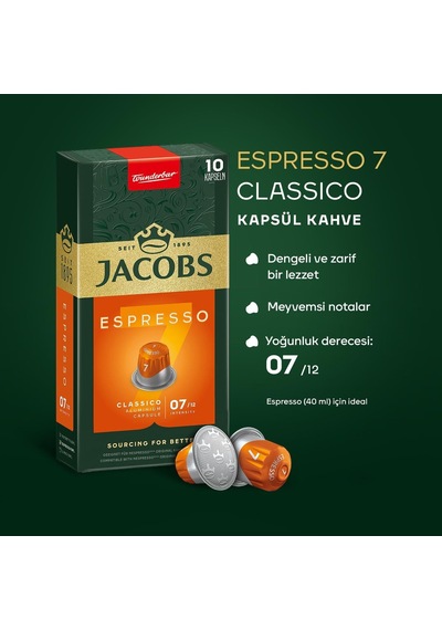 Jacobs Espresso 7 Classico Nespresso Uyumlu Kapsül Kahve 10 Kapsül X 5 Adet Kapsül Kahve