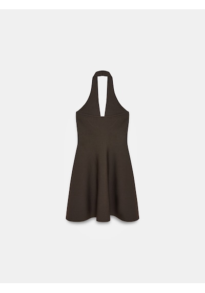 Dilvin 90269 Metal Detaylı Peplum Triko Elbise-koyu Kahve