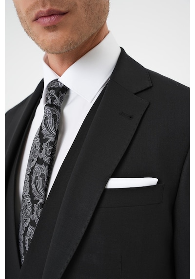 Efor Slim Fit Düz Esnek Yelekli Klasik Siyah Takım Elbise Tk 894 Siyah