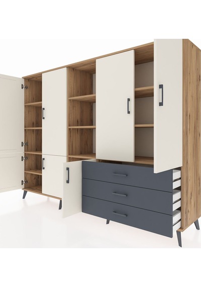 Hyperion Dolap 11 Raflı 3 Çekmeceli 7 Kapaklı 220x44x163 Çam-aytaşı/antrasit Aytası/antrasıt - Atlas Çam