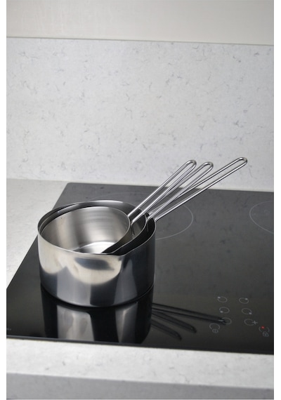 3'lü Set 304 Paslanmaz Çelik Kaçerola Sütlük Ve Sosluk 12-14-16 Cm Mini Yumurta Tavası Çelik