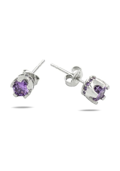 Brezza Lusso Jewelry Ametist Taşlı Taç Model Bayan Gümüş Küpe