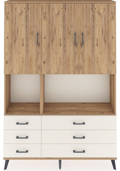 Arges Dolap 6 Raflı 6 Çekmeceli 3 Kapaklı 132x30x195 Çam-çam/... Çam