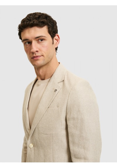 Cacharel Ekru Slim Fit İpek Keten Karışımlı Ceket Bej