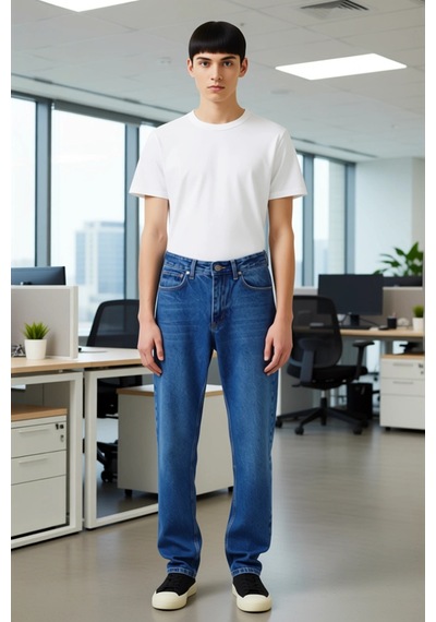 Ersefa Erkek Relaxed Fit Açık Denim Pantolon Fonksiyonel Dayanıklı Kalit Mavi
