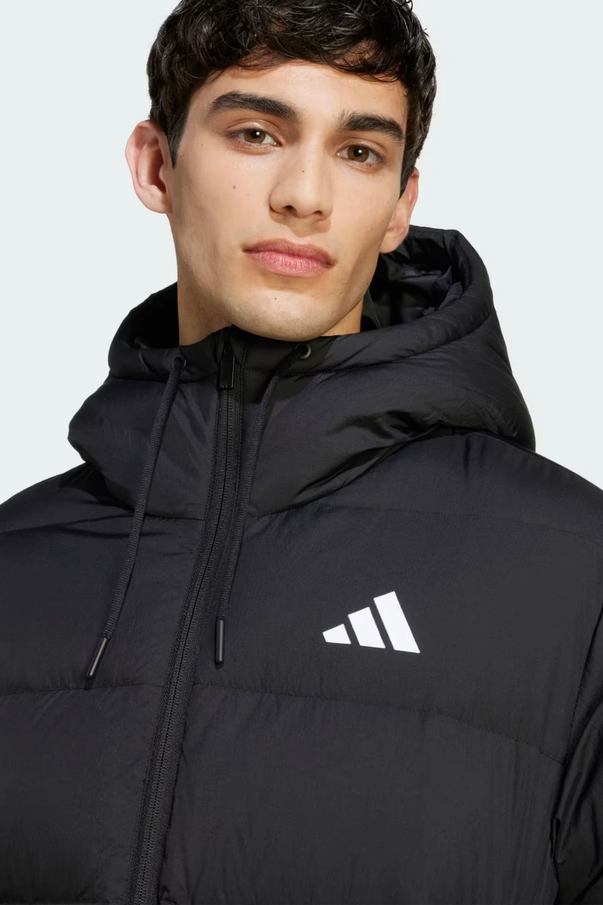 Adidas Erkek Siyah Kapşonlu Mont Essentials Climawarm 3-stripes Puffer Down Siyah