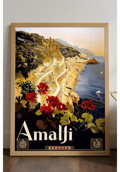 Amalfi Doğal Ahşap Çerçeveli Poster, Dekoratif Seyahat Duvar Tablosu