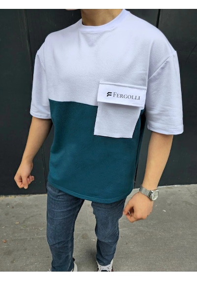 Novalisse Erkek Tişört Torba Cepli Parçalı Kısa Kol T-shirt - Lacivert Çoklu Renk