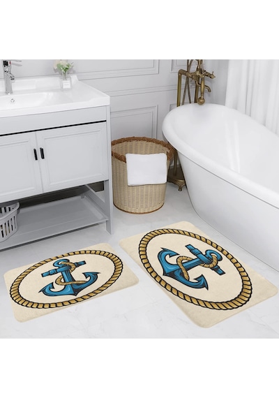 Rovigo Home Baskılı Kaymaz Taban 2 Li Banyo Paspas Takım Rvg5129-100X60-60X50 Çok Renkli