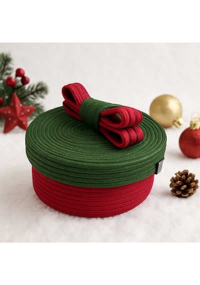Mavaux Christmas 4 Lü Jüt Halatlı Dekoratif Hediye Sepeti Seti Kırmızı Yeşil Noel Sepeti Çok Renkli 12 X 23