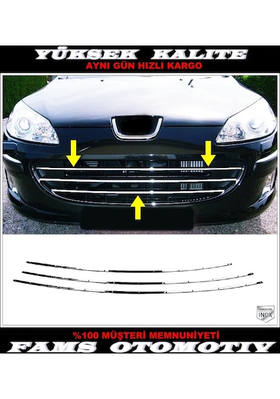 Peugeot 407 Krom Ön Panjur 3 Prç. 2004 Üzeri P.Çelik