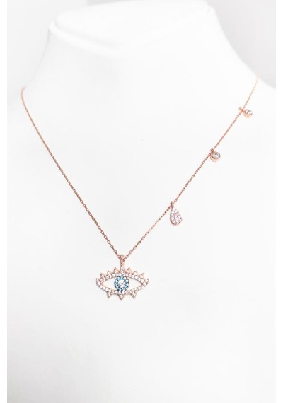 Sallantılı Taşlı Göz Gümüş Kolye Rose Gold