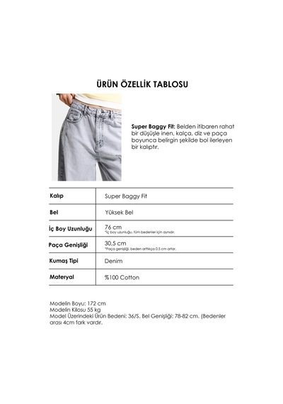 it's basic Kadın Gri 12s6-12 Süper Baggy Fit Yırtık Ve Nakış Detaylı Özel Tasarım Denim Jean