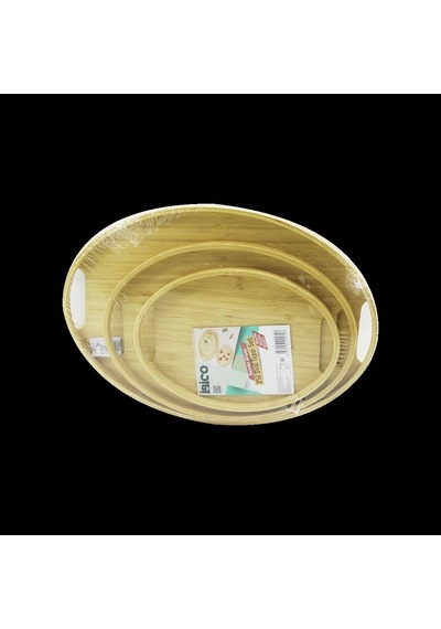 Hubrendy Tedarik Oval Bambu Ahşap Tepsi Seti 3'lü 20x29, 26x36, 31x45 Cm Diğer