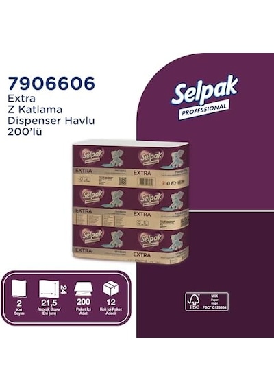 Selpak Professional Extra Z Katlı Dispenser Havlu,12 X 200 Yaprak 4 Lü 50x90 El Havlusu