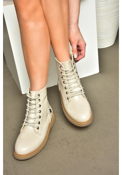 Fox Shoes R374821609 Bej Alçak Tabanlı Klasik Kadın Bot Bej