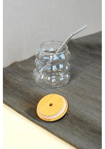 Bambu Kapaklı Üzüm Taneii Cam Pipetli 350 Ml Borosilikat Bardak Aeropress