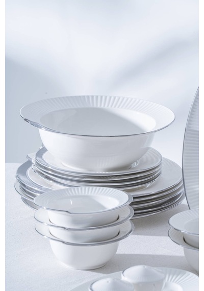 Acar Corine Silver 6 Kişilik 29 Parça Yemek Takımı Beyaz