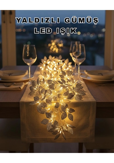 Yaprak Şekilli Gümüş Led Işık Pilli Dekoratif Aydınlatma Çok Renkli