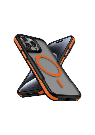 Apple Uyumlu iPhone 14 Pro Max Kılıf M-safe Şarj Özellikli Renkli Kenar Airbag Şeritli Lamer Kılıf Turuncu