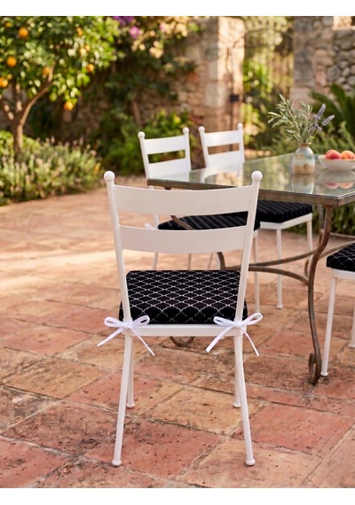2 Adet 40x40 Cm Siyah Bağcıklı Sandalye Minderi Pamuk Polyester Mutfak Ve Bahçe Minderi