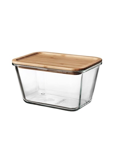 365+ 1,8 Lt Bambu 21x15x12 Cm Vakumlu Dikdörtgen Bambu Kapaklı Saklama Kabı Cam - Bambu Şefaf