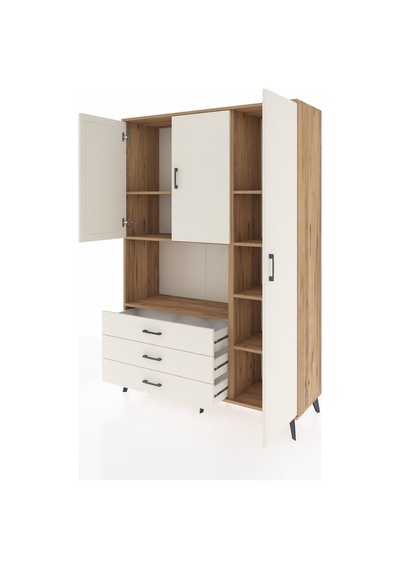 Hyperion Dolap 7 Raflı 3 Çekmeceli 3 Kapaklı 132x44x195 Çam-a... Çam