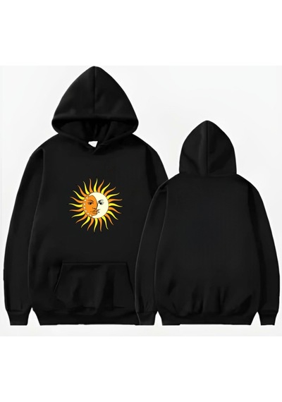 Startmore Güneş Renkli Basklı Kapişonlu Sweatshirt Siyah