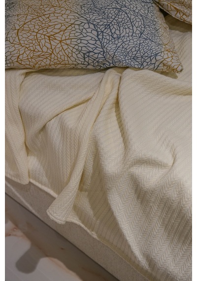 Sofline %100 Pamuk Çift Kişilik Yazlık Örgü Pike, Yatak Örtüsü, Terletmez Kumaş 240x200cm Krem