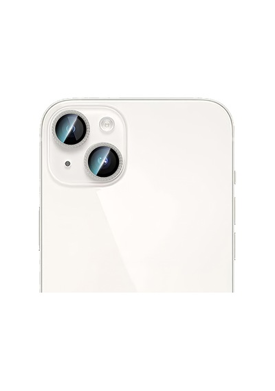Apple Uyumlu iPhone 15 Plus Caseworld Alloy Sparkling Diamond Serisi Taşlı Lens Koruyucu Gümüş