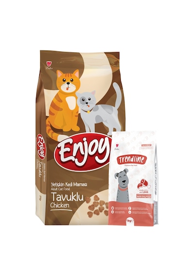 Enjoy Yetişkin Kediler İçin Tavuklu Kedi Maması 15 Kg + 1 Kg Trendlıne Köpek Maması Hediyeli