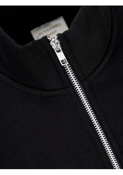 Jack & Jones Dik Yaka Yarım Fermuarlı Logo Baskılı Siyah Erkek Sweatshirt 12299799