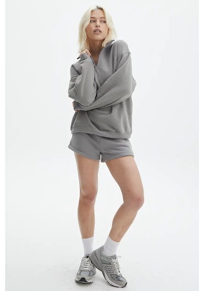 Madmext Boyalı Gri Fermuar Detaylı Oversize Sweatshirt Mg1933 Gri