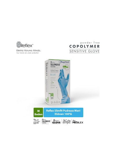 Slimfit Glove Pudrasız Yırtılmaya Dayanıklı Tek Kullanımlık Mavi Eldiven 100'lü