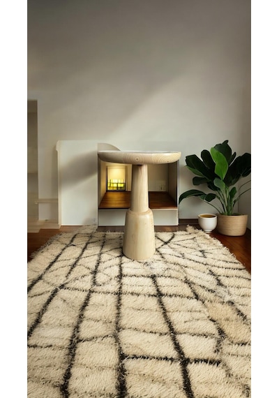 Wood Wooden Ahşap Tekli Ürgüp Mantar Yan Sehpa Modern Naturel Ren