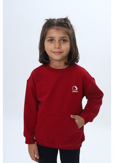 Toontoy Kız Çocuk Mini Kalp Baskılı Sweatshirt Bordo
