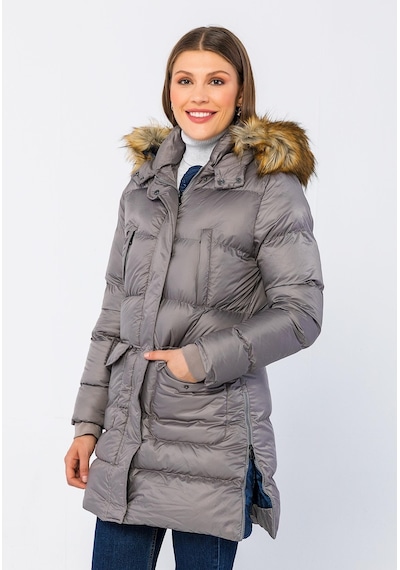 Cekmon Kadın Regular Fit Astarlı Çok Cepli Kapuşonu Çıkan Rahat Mont 001