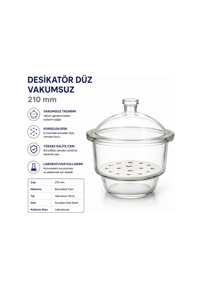Desikatör Düz Vakumsuz Desikatör Kapağı Disk Dahil 210 MM