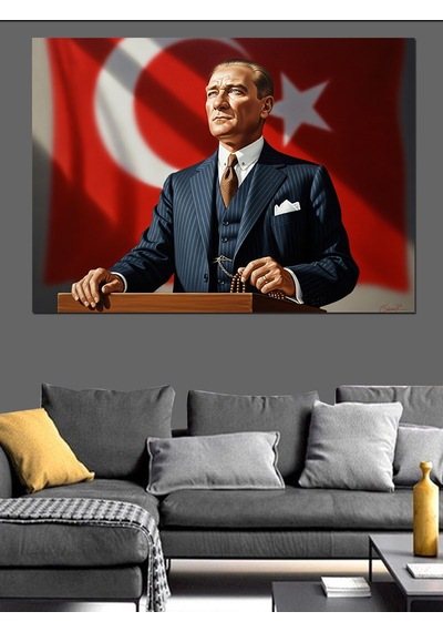 Atatürk Kürsüde Konuşma Yaparken Dekoratif Kanvas - Mdf Ahşap Tablo