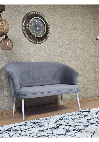 Zafir İkili Teddy Beyaz Boyalı Sivriltme Ayak Çay Seti Koltuk İkili Berjer , Balkon, Salon, Ofis Gri