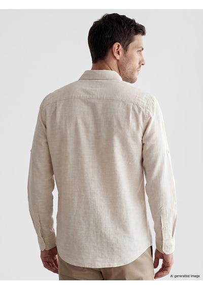 Lcwaıkıkı Classic Bej Regular Fit Keten Karışımlı Erkek Gömlek