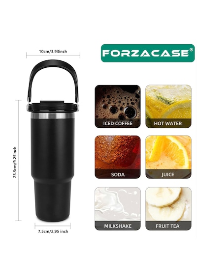 Forzacase 900 Ml Paslanmaz Çelik Pipetli Ve Kilit Kapaklı Kulplu Termos 6 Saat Sıcak/soğuk - Fc1180 Pembe