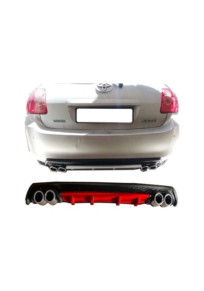Toyota Auris Kırmızı Difüzör Çiftli Yuvarlak Egzoz Görünümlü D Tip Difizör