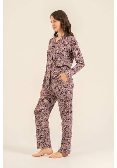 Arnetta Kadın Çiçek Desenli Kahverengi Gömlek Pijama Takımı Ar3771-s-v1 Ar3771-s-v1