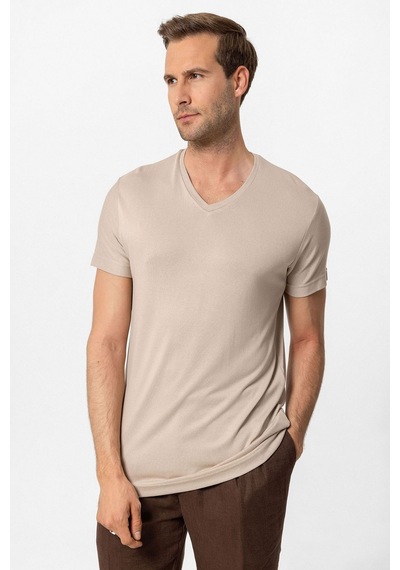 Antioch Basic V Yaka Erkek T-shirt Açık Bej